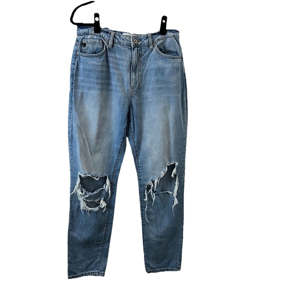 Kancan Estilo Straight Leg Jeans High Rise Knee Holes Light Wash Womens Size 28